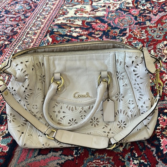 Coach Ashley Lace Cream Leather Handbag - Picture 1 of 6